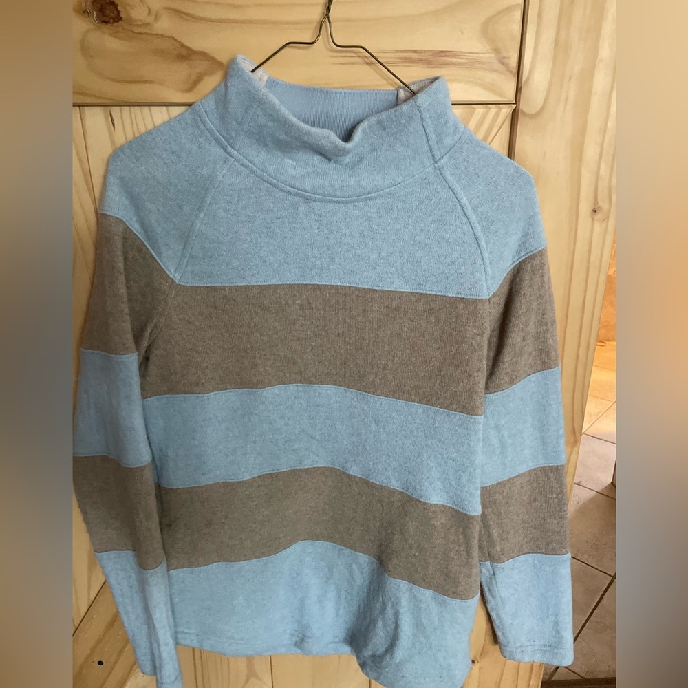 PrAna Striped Blue and Tan mock neck Sweater